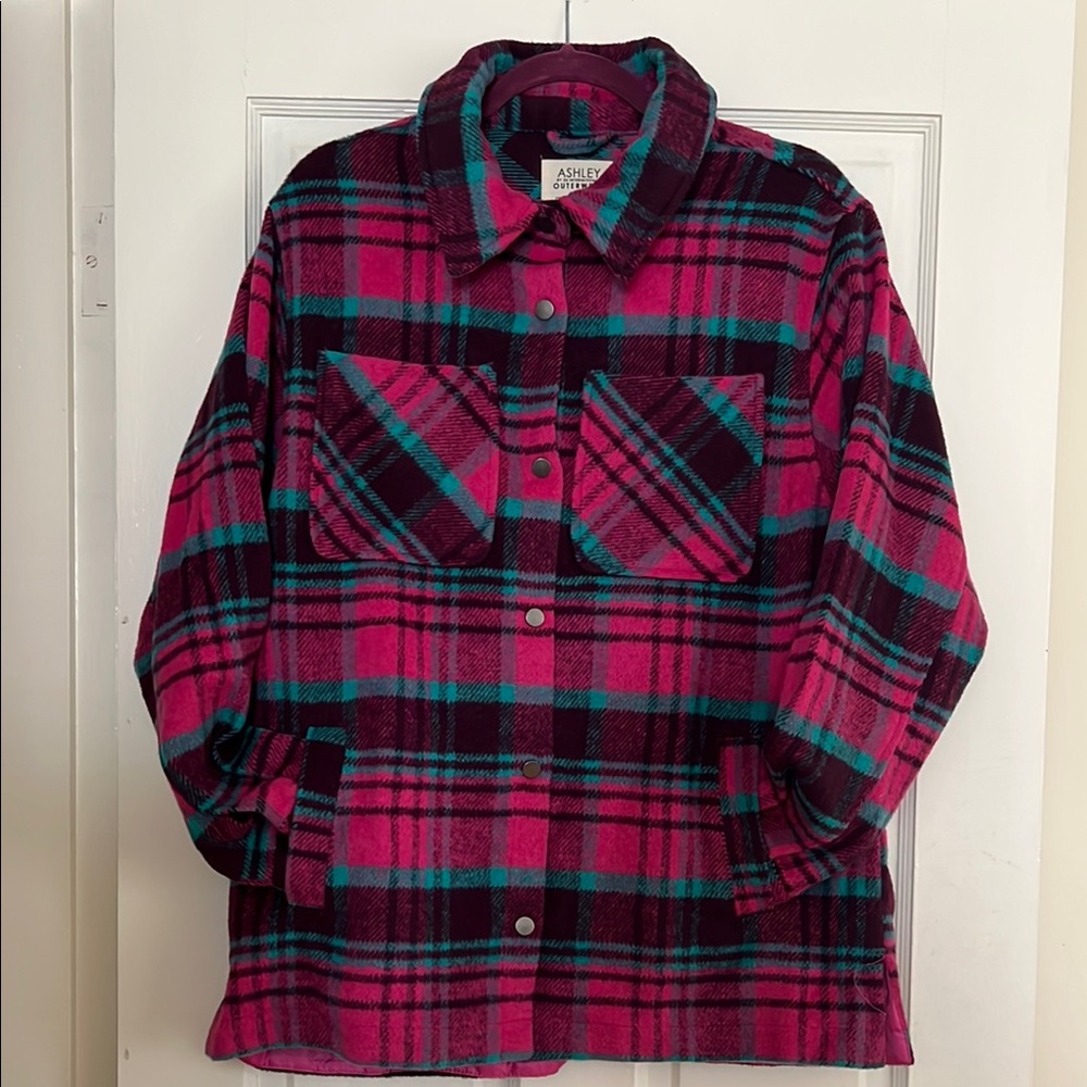Ashley By 26 International Plaid Jacket - Pink and Teal